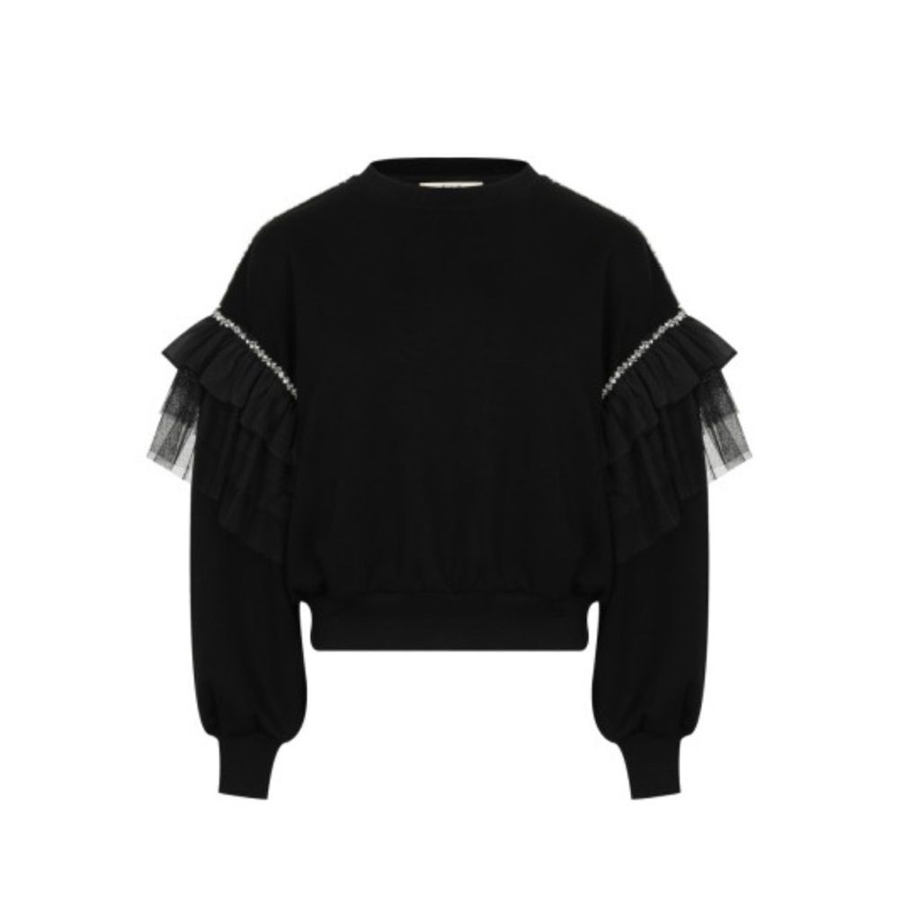Black Ruffled Rhinestone Sweatshirt